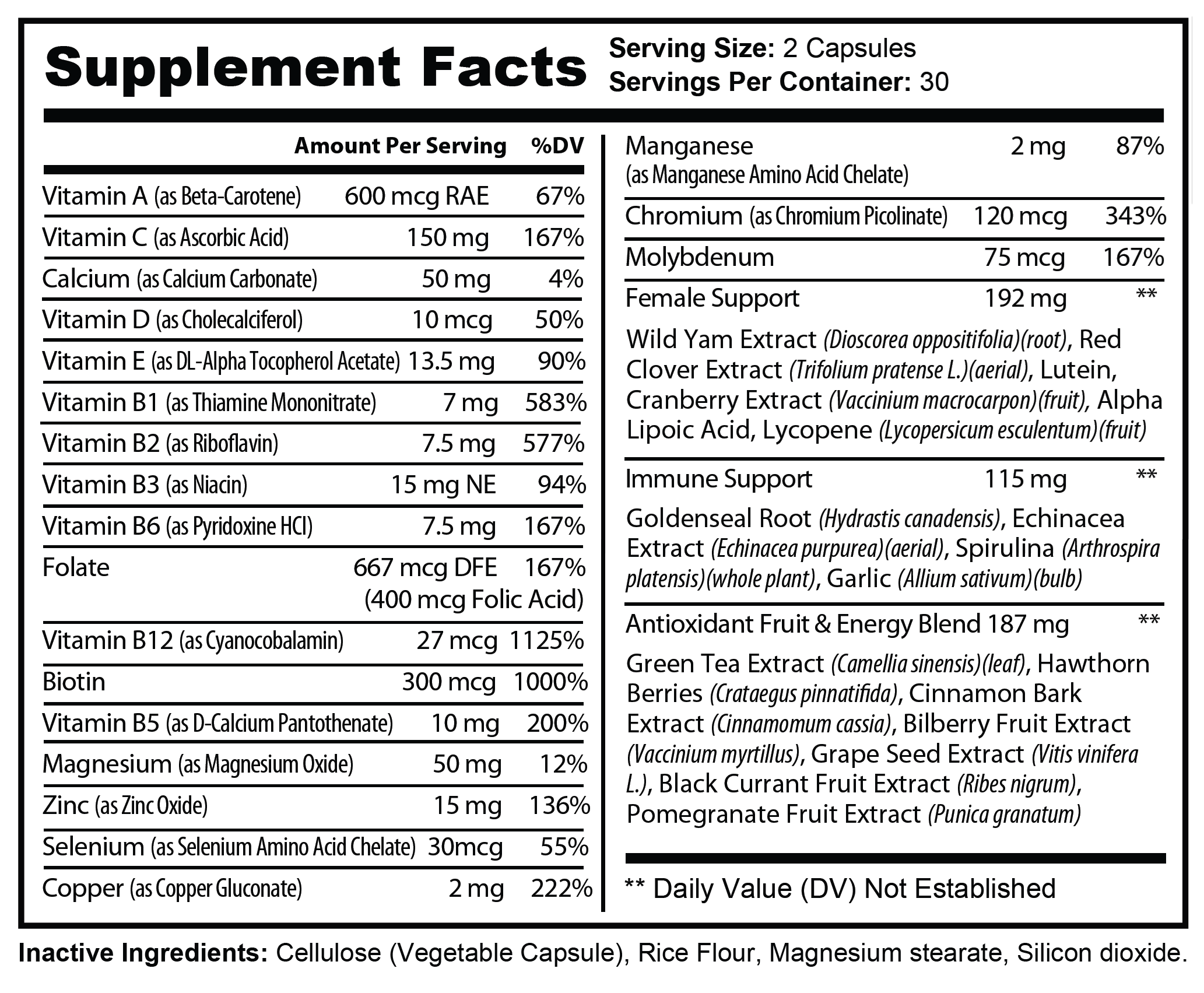 ROC507W Supplement Facts panel, including Daily Values and footnotes